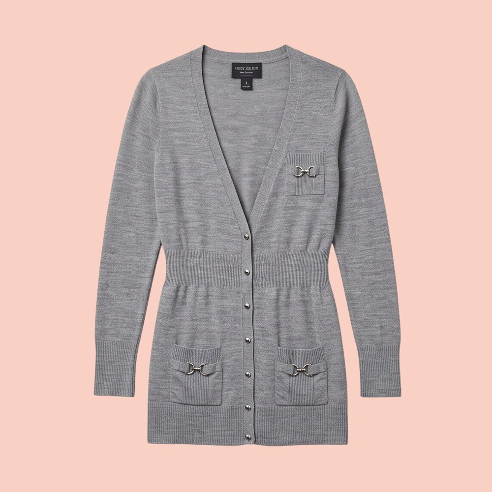 White House Black Market S Gray Merino Wool Long Cardigan Sweater‎ Small